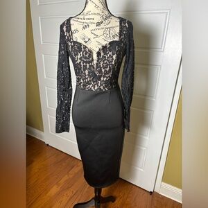 ASOS Black Lace Plunge Neckline Bodycon Pencil Dress Size 6